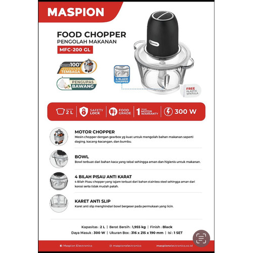 Maspion Food Chopper 2 L - MFC200 GL | MFC200GL